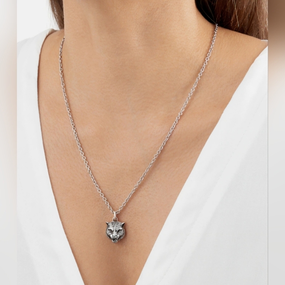 Gucci Feline Head Sterling Silver Necklace 17" - Picture 8 of 9